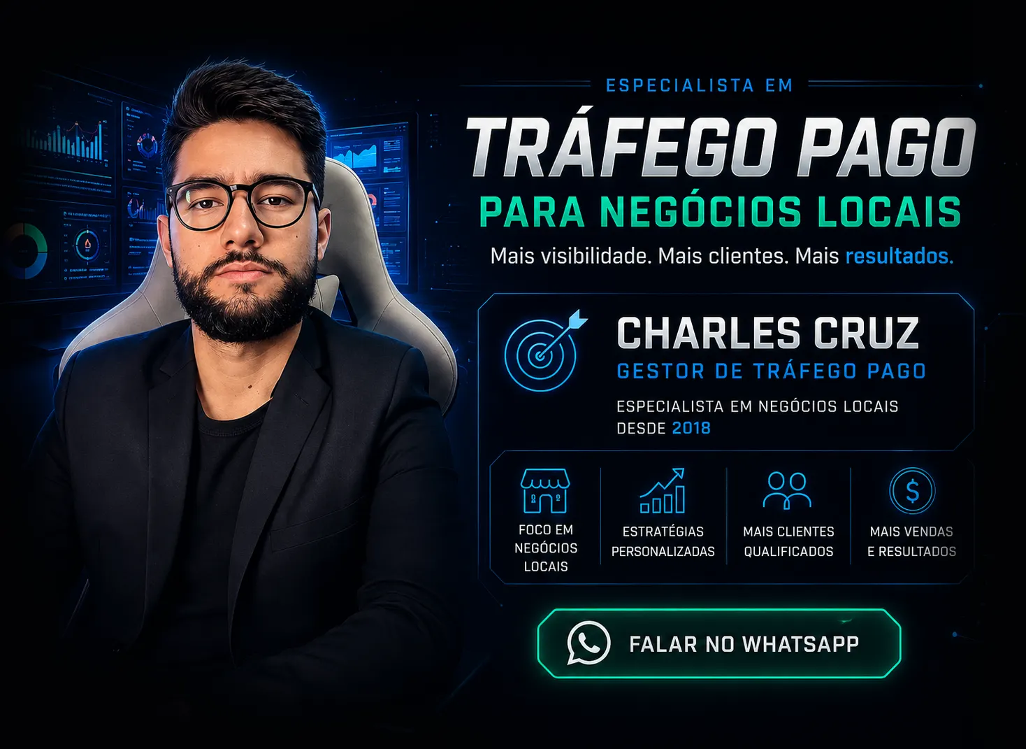 Charles Cruz - Especialista em tráfego pago, gestor de Meta Ads e Google Ads